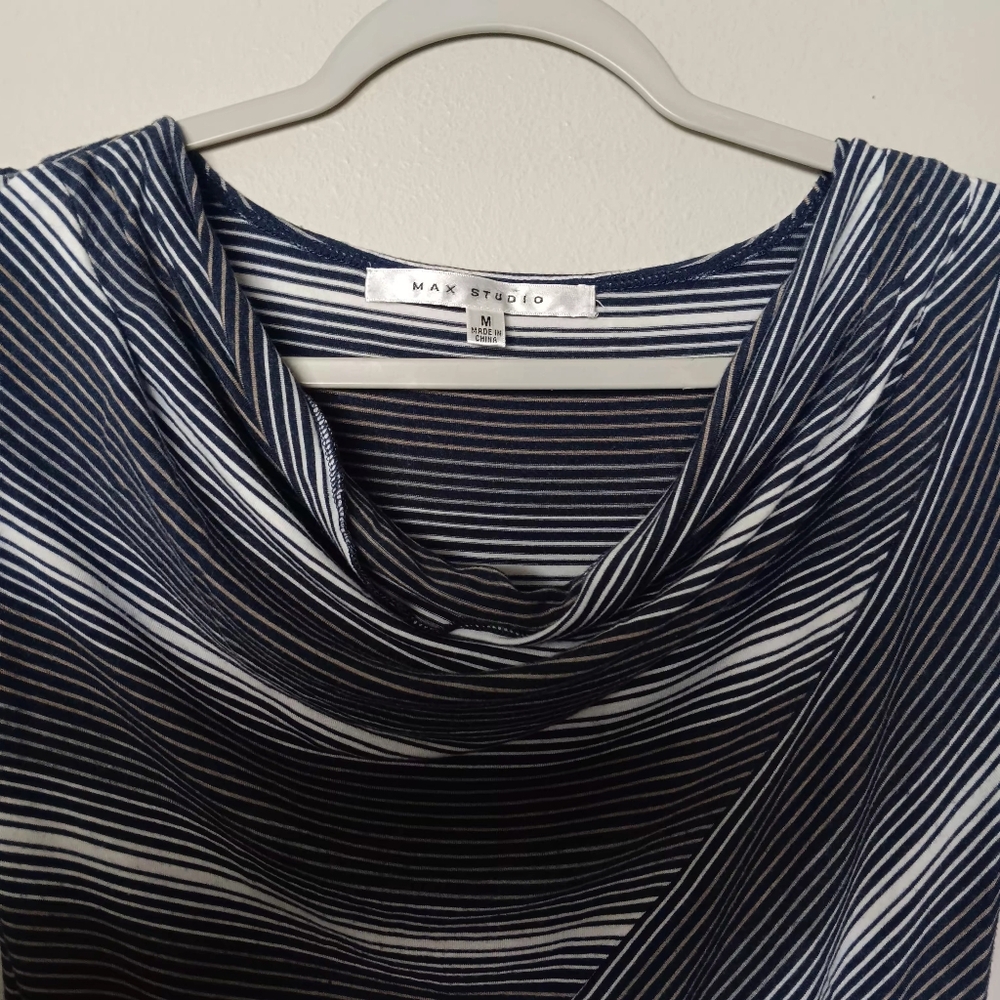 Three-Quarter Sleeve Navy & White Striped Cowl Neck Top - Picture 4 of 9